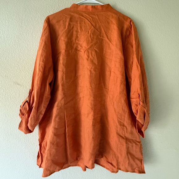 ECOLOGIE Orange Linen Blouse Embroidered Boho Tunic Size 2X - Picture 11 of 13